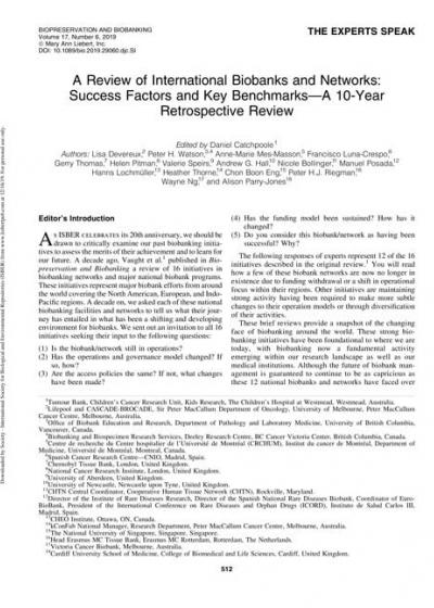 A review of International Biobanks and Networks: Success Factors and key benchmarks - A 10 year retrospective review